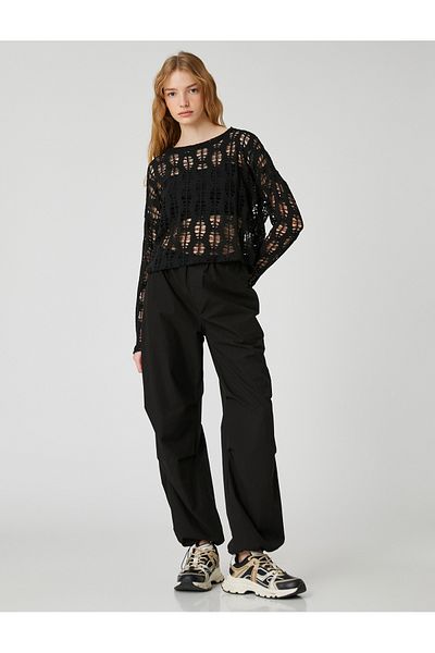 Koton Tricou cu mânecă lungă, plasă, cu decolteu ochi