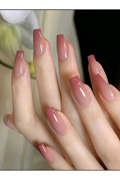 ELNİL BUTİK 24 Lü Takma Tırnak Setleri Orta Ebat Model Düz Pembe .