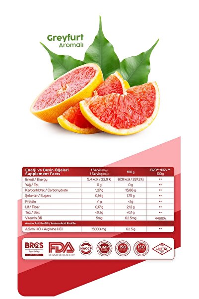 Commander Nutrition Arginine Hcl Grapefruit Flavored 200g (25 Servies)