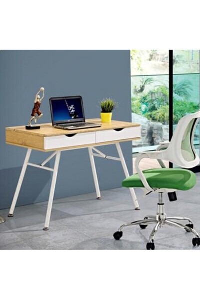 micasa 2-Drawer Metal Frame Spacious Wooden Computer Desk