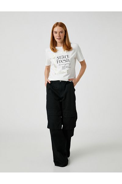 Koton Βαμβακερό κοντομάνικο T-shirt με εμπριμέ Bright Text