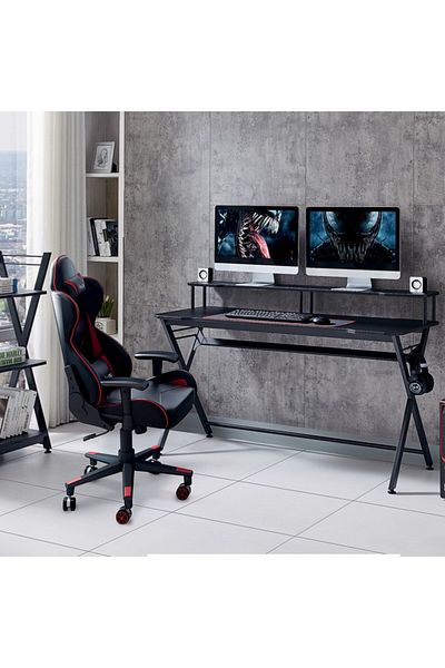 micasa Metal Frame Modern Design Rectangular PVC Gaming Desk