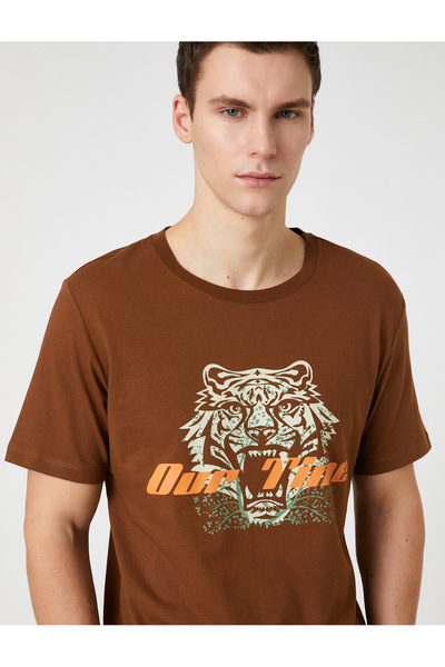 Koton College T-Shirt Printed Crew Neck Slim Fit Short Sleeve