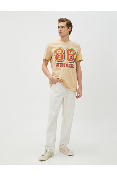 Koton College T-Shirt Printed Short Sleeve Slim Fit Crew Neck