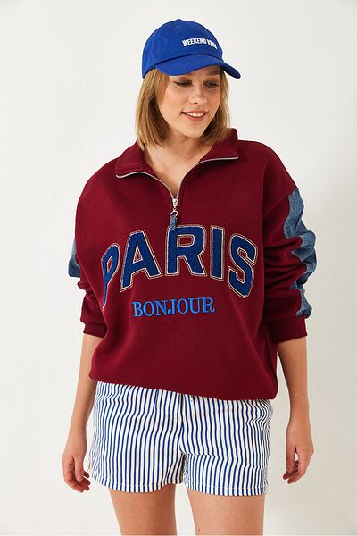Bianco Lucci Hanorac oversize cu fermoar, cu trei fire de denim 60261236