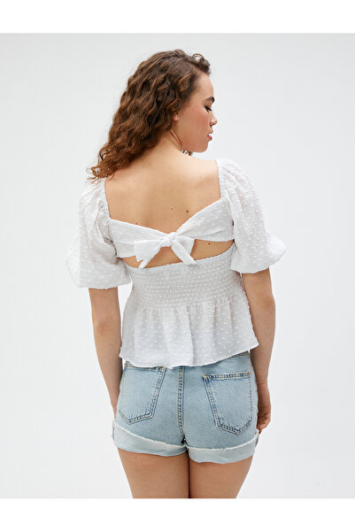 Koton Halenka s balonovým rukávem popelínový čtvercový výstřih Gipelli směs viskózy