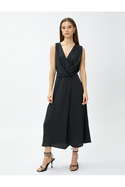 Koton Detail dlouhé šaty bez rukávů s výstřihem do V