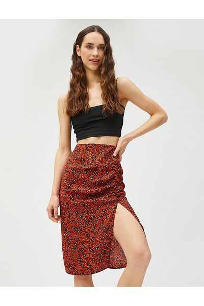 Koton Fustă midi Floral Slit Detaliat Drapat