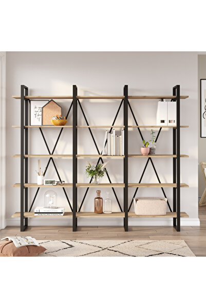 Yurudesign ML4 5 Raflı Iron Metal Kitaplık 220cm*34cm*180cm Sepet ML4-S