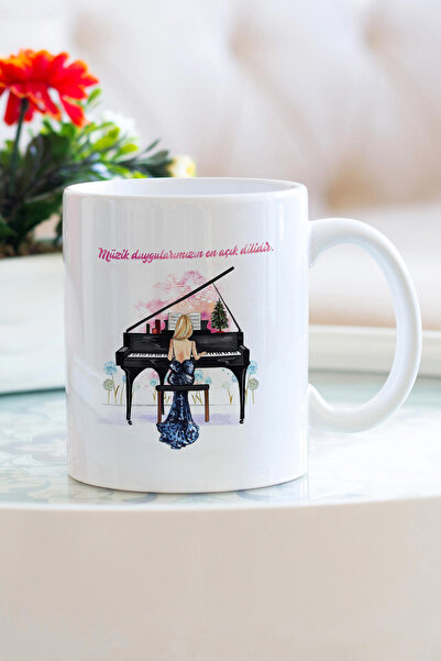 meadgo Piyano Çalan Müzisyen Baskılı Kupa, Porselen Ve Kulplu Bardak, Hediyel...