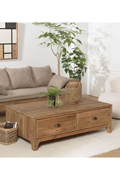 ŞafakMobilya Retro Masif Ahşap Çekmeceli Orta Sehpa