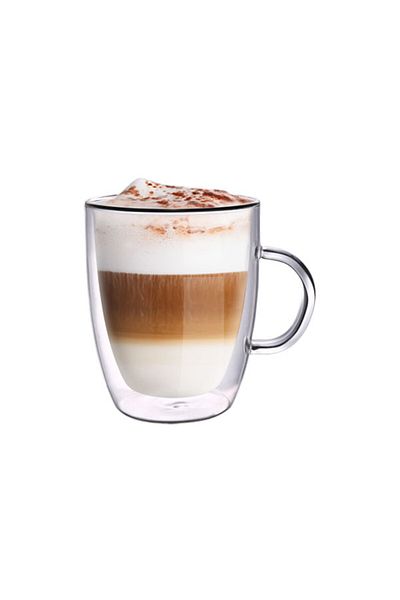 Leggno Vetro Borosilicate Double Glass Cup with Handle 310ml (2Pcs)