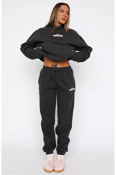The Champ Clothing Set de trening pentru femei White Fox, afumat cu dragoste, cu glugă din cauciuc, cu buzunar cangur