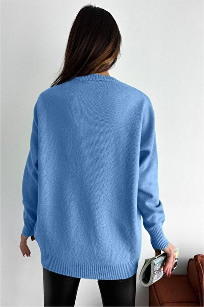 FEMELLE Women's Baby Blue Standard Size Oversize Knitwear Sweater