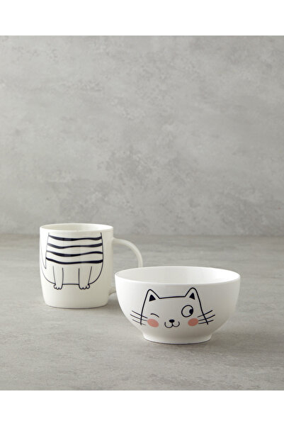 English Home Mingle Catty New Bone China Mug with Bowl 360 Ml-13 cm Black - White