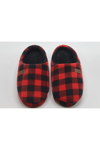 fluffy Ανδρικές παντόφλες για το σπίτι με στάμπα Fleece καρό/καμουφλάζ, βελούδινο εσωτερικό, χοντρή και αντιολισθητική σόλα