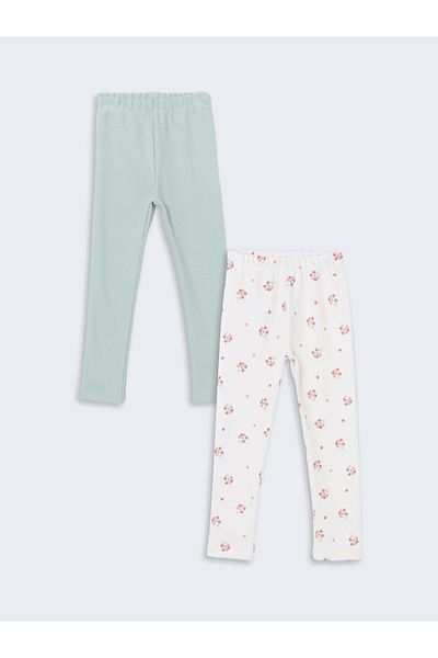 LC Waikiki Printed Baby Girl Tights with Elastic Waist, 2-Piece