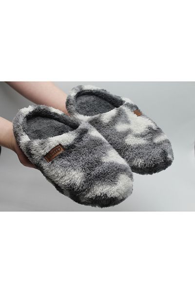 fluffy Ανδρικές παντόφλες για το σπίτι με στάμπα Fleece καρό/καμουφλάζ, βελούδινο εσωτερικό, χοντρή και αντιολισθητική σόλα