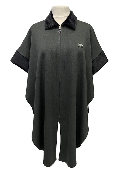 Giyinen Mağazaları Plus Size Zippered Anthracite Shirt Collar Steel Mesh Poncho