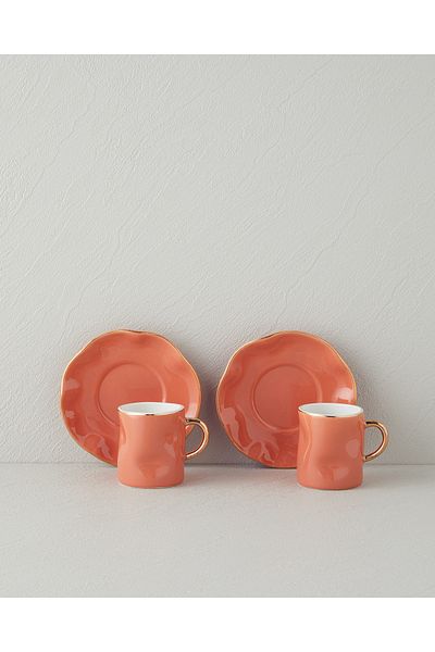 English Home Rolly New Terracotta Bone China 4-Piece Coffee Cup Set for 2