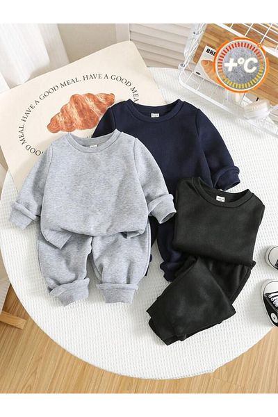 MORNİNG KİDS 6-Piece Girls-Boy Sweatshirt and Sweatpants Set - Crew Neck, Raised (Navy/Black/Grey)