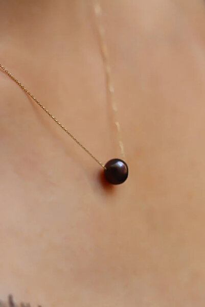 Glorria Altın Siyah Inci Kolye