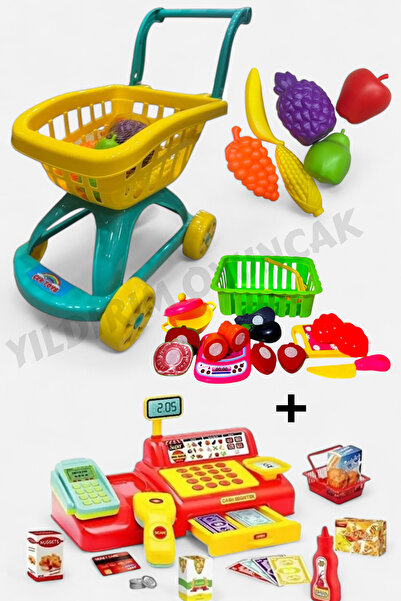 YILDIRIM OYUNCAK Süper Market Yazar Kasası Eğitici Market Arabası File Meyve ...