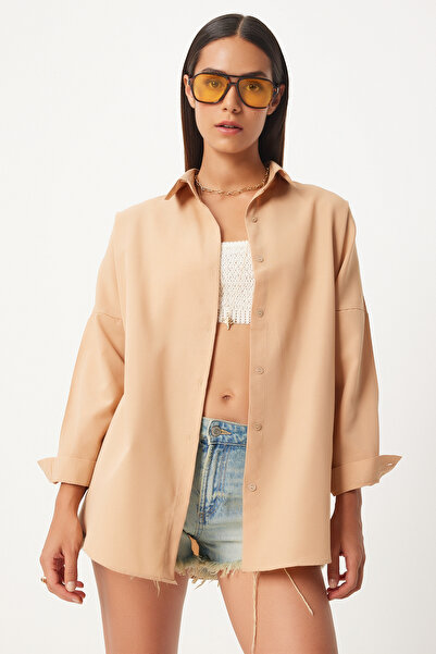 Lovelyİstanbul Oversize Basic Gömlek AÇIK BİSKÜVİ LDD0003