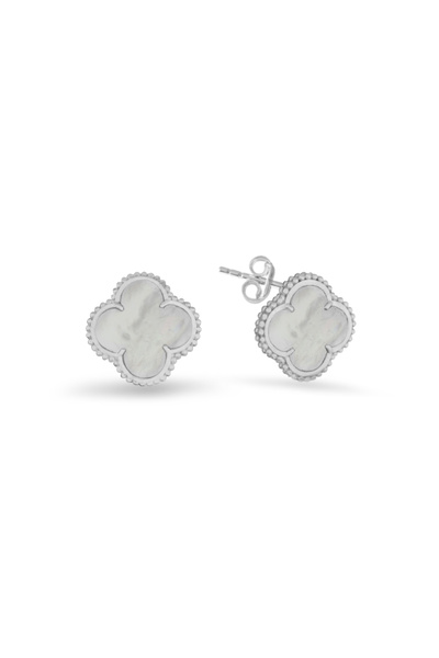 Silveranka 925 Ayar Gümüş Sedef Taşlı Yonca Küpe