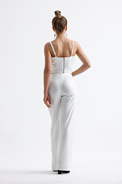 Sense White Glop Sequin Sequin Bustier with Zipper - Bus32675