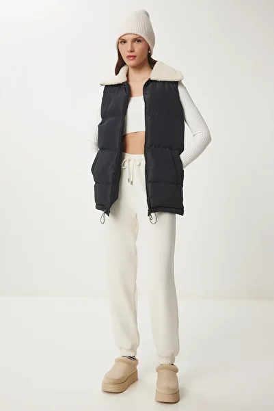 Lovelyİstanbul Black Inflatable Vest - Fur Collar, Lnt0010