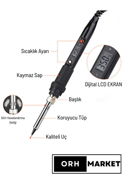 ORH Market 80w Dijital Lcd Sıcaklık Ayarlı Lehim Havya – Seramik Rezistörlü, ...