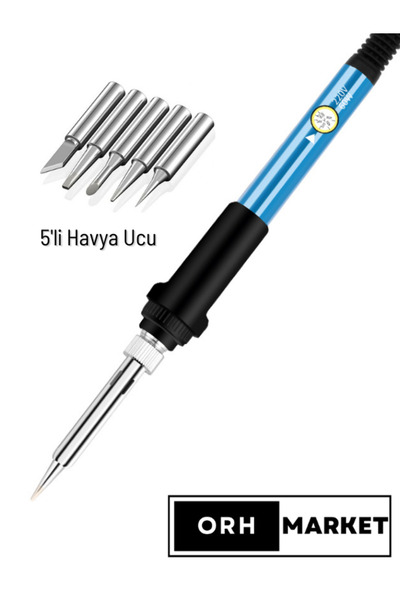 ORH Market 60w Sıcaklık Ayarlı Lehim Havya Seti–5 Farklı Uçlu, Seramik Rezist...
