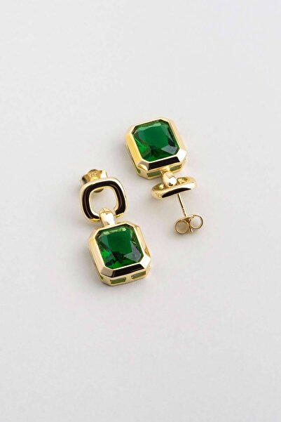 So CHIC... Zümrüt Yeşili 18 Ayar Sarı Altın Kaplama Gümüş Küpe