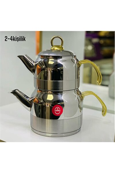 Tabibu Çelik Çaydanlık Takımı Gold Kulp Mini Boy 2-4kişilik