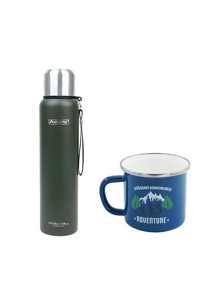 Orcamp 1 Lt Green Steel Thermos - Out-5050 Enamel Adventure, 180 ml Mug, Blue Orc-068-B-M1