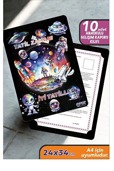 İstisna 10 Adet Uzay Temalı Okul Öncesi A4 Anaokulu Karne Kılıfı Kabı Karne S...