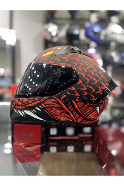 MTS 801 Draglax Kırmızı Kapalı Kask Siyah Vizörlü