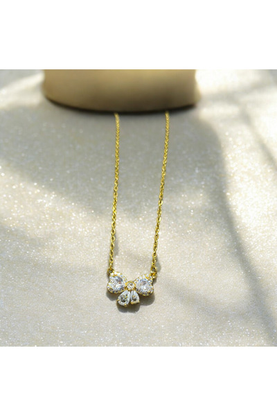 feyza collection Işıltılı Fiyonk 316L Kararmaz Gold Çelik Kolye