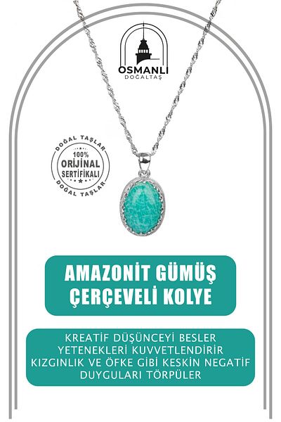 OSMANLI DOĞAL TAŞ Amazonite Natural Stone Silver Framed Necklace