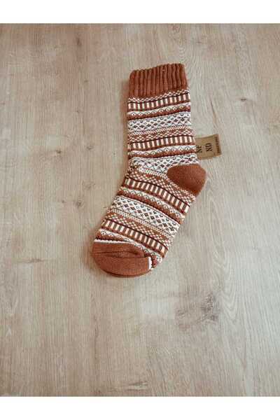 ENEFENDİ Подплатени с флис зимни меки топли дамски чорапи с етнически мотиви и коледни мотиви, памучни, с бяла лента