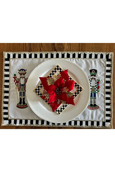 Lilies Atelier Yılbaşı Kurşun Asker Nutcracker Desen Keten Sofra Takımı 2 Ade...