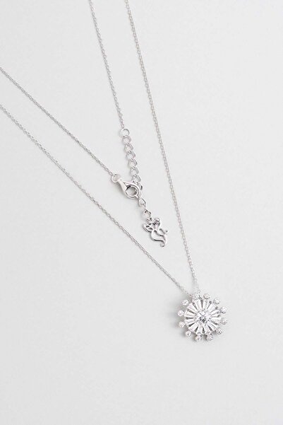 So CHIC... Işıltı Güneşi 18 Ayar Beyaz Altın Kaplama 45 Cm Gümüş Kolye