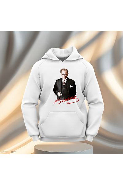 Gölge Store Ανδρικό γυναικείο φούτερ με κουκούλα με κουκούλα Ataturk & Signature Slimfit
