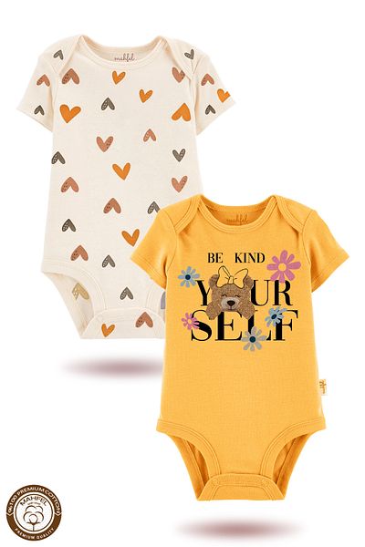 MAHFEL 2-Piece 100% Cotton Organic Printed Snap Fastener Baby Bodysuit