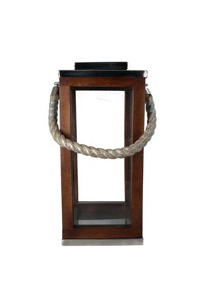 SERENE Elegant Modern Design Stainless Steel Wood and Glass Lantern with Rope