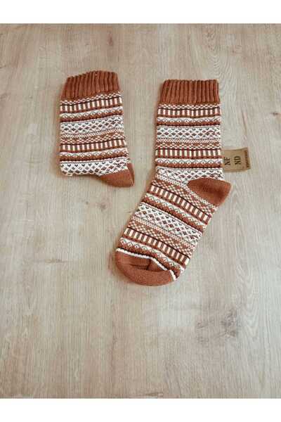 ENEFENDİ Подплатени с флис зимни меки топли дамски чорапи с етнически мотиви и коледни мотиви, памучни, с бяла лента