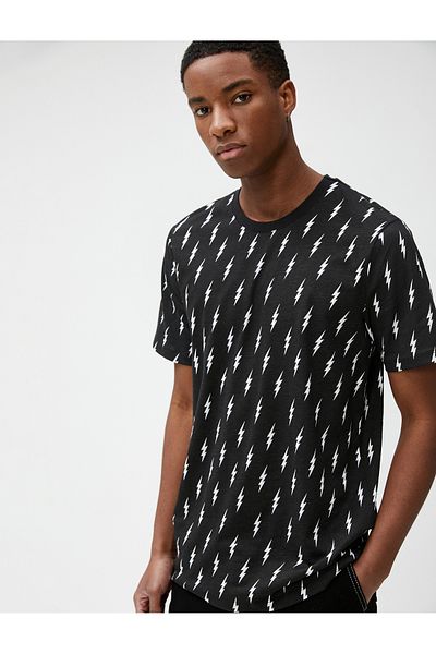 Koton Lightning Bolt Printed T-Shirt Crew Neck Βαμβακερό