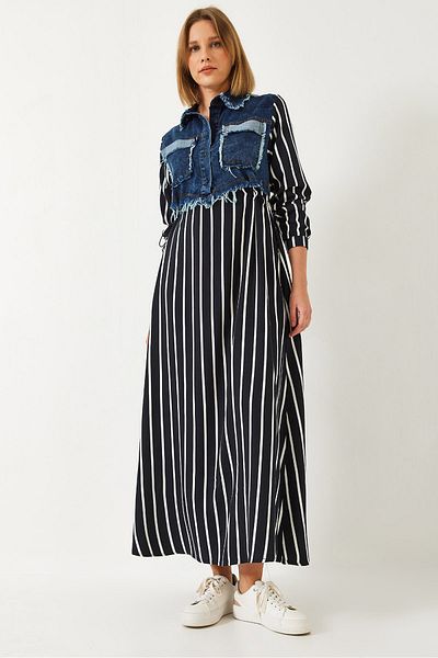 Bianco Lucci Langes, ausgestelltes Denim-Kleid für Damen 60351248