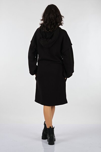 Unıquemode Унікальна модель Oversize з капюшоном і рукавами-ліхтариками, сукня середньої довжини - Повсякденна елегантність